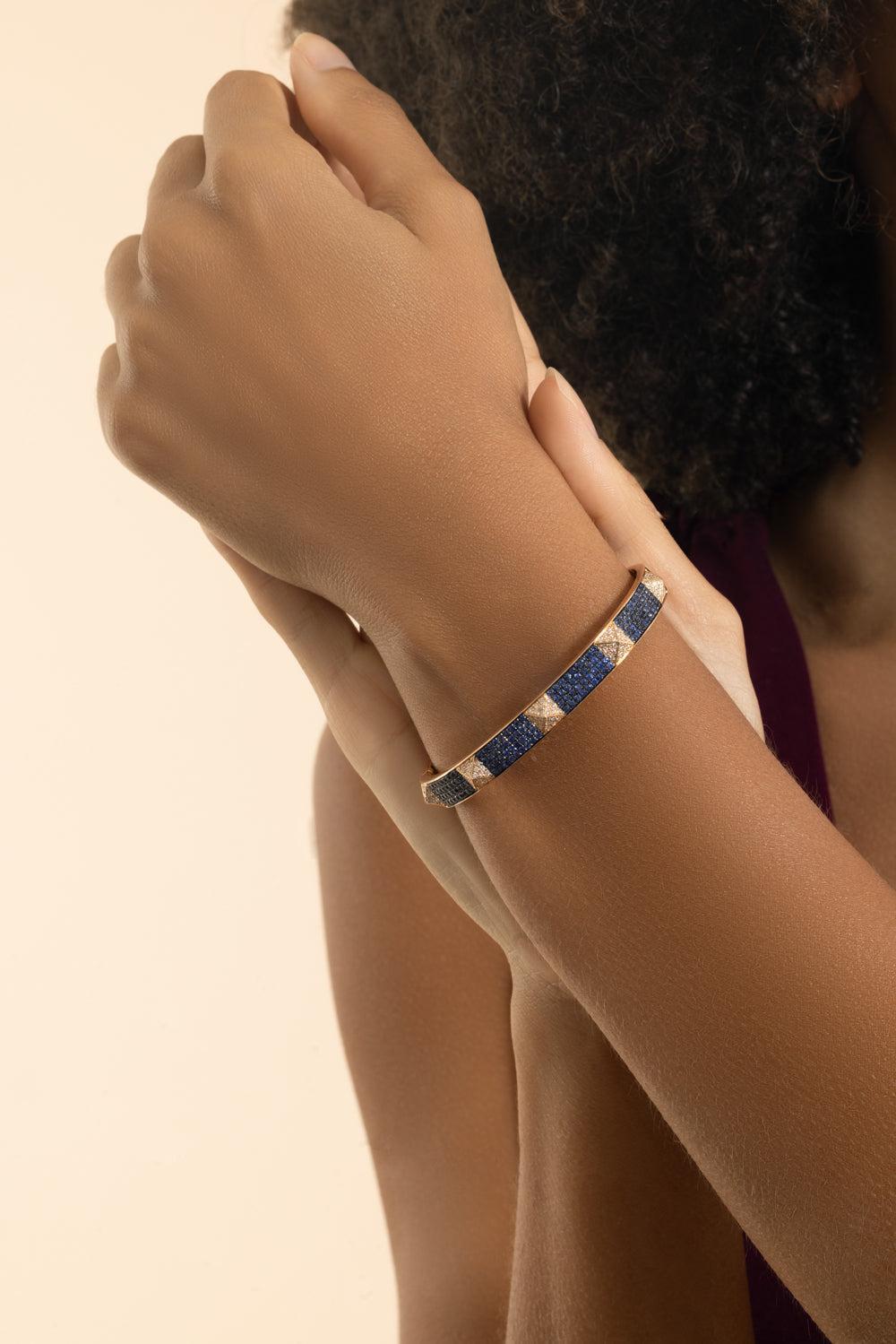 Blue Sapphire Diamond Spike Bangle Bracelet-ROSE GOLD-JEWELRYFINE JEWELBRACELET O-STEFERE
