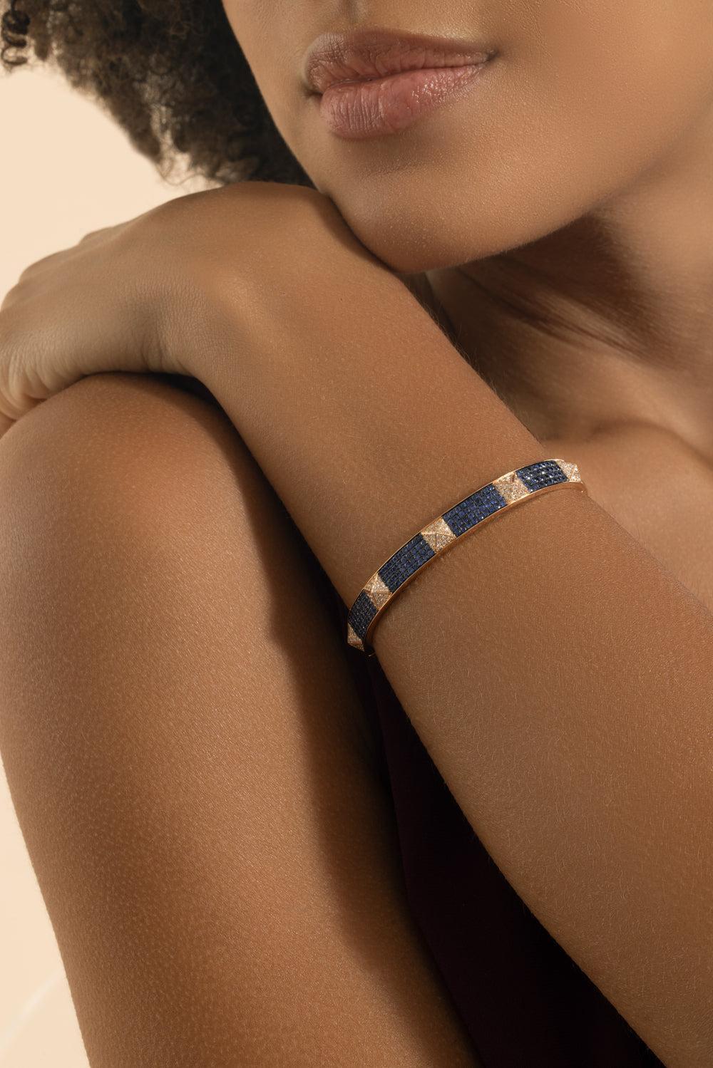 Blue Sapphire Diamond Spike Bangle Bracelet-ROSE GOLD-JEWELRYFINE JEWELBRACELET O-STEFERE