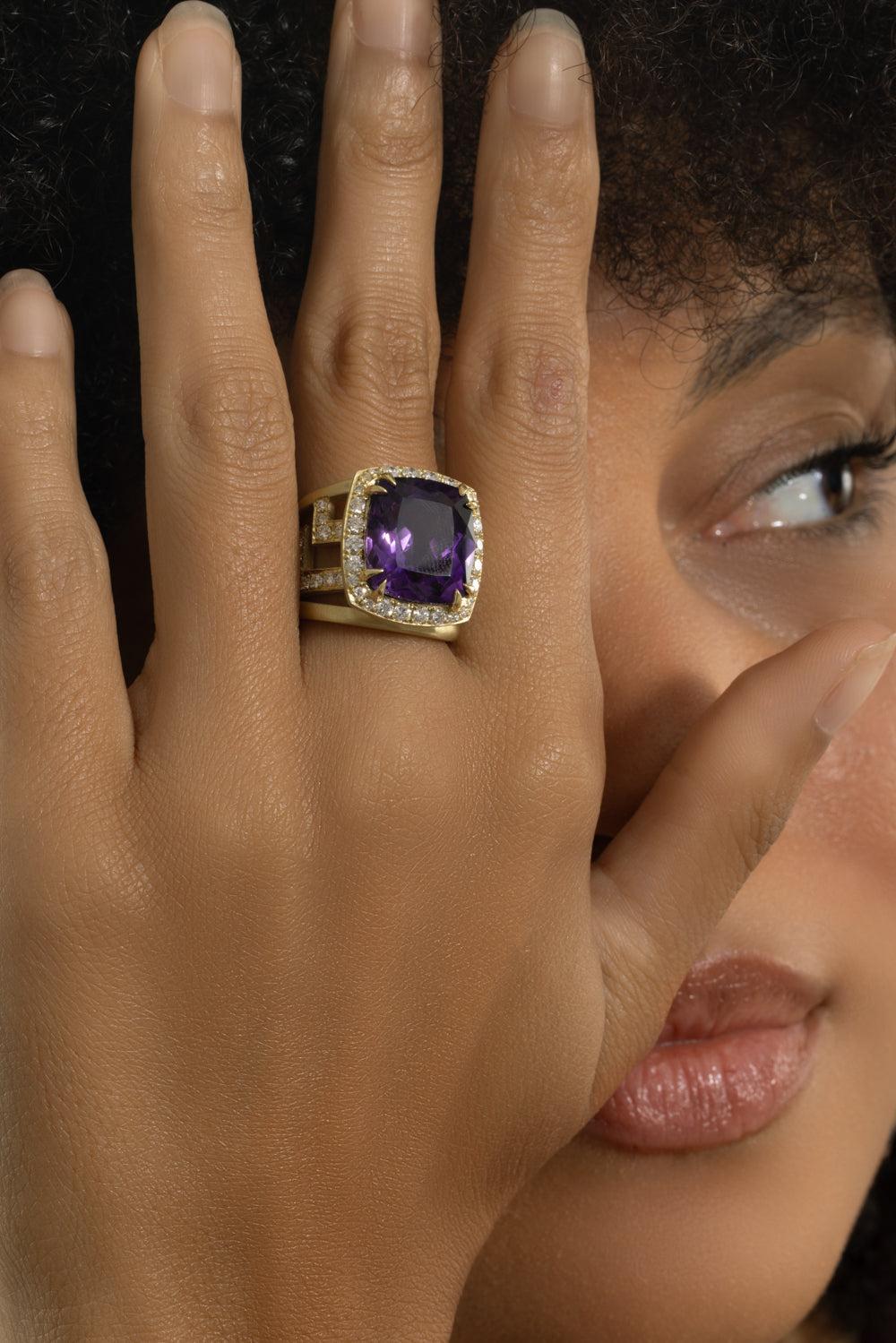 Amethyst Diamond Maze Ring-YELLOW GOLD-7-JEWELRYFINE JEWELRING-JARED LEHR