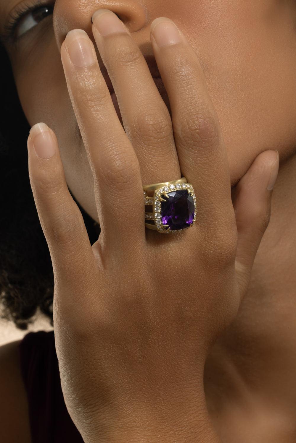 Amethyst Diamond Maze Ring-YELLOW GOLD-7-JEWELRYFINE JEWELRING-JARED LEHR