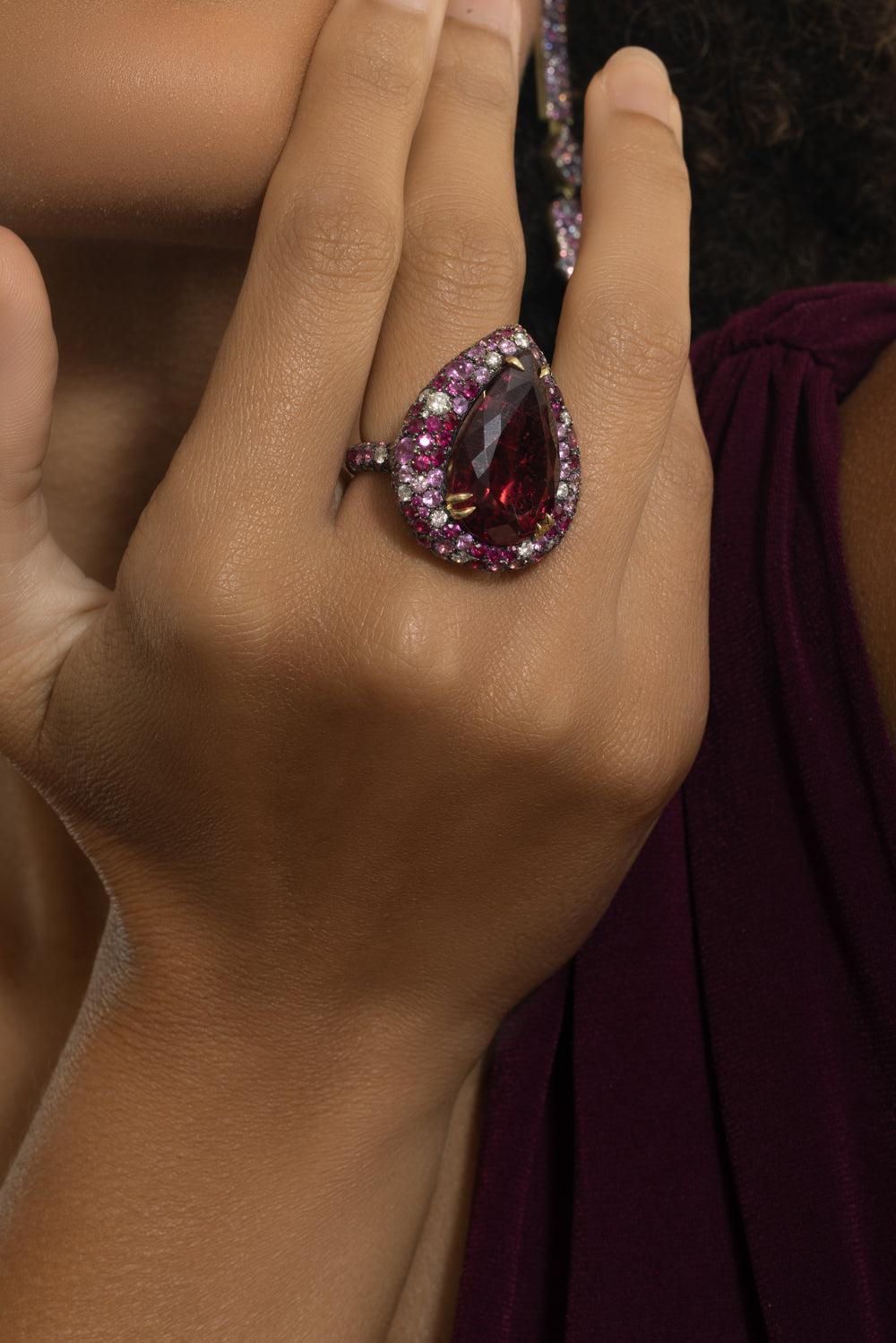 Rubellite Ruby Diamond Ring-YELLOW GOLD-7.25-JEWELRYFINE JEWELRING-JARED LEHR