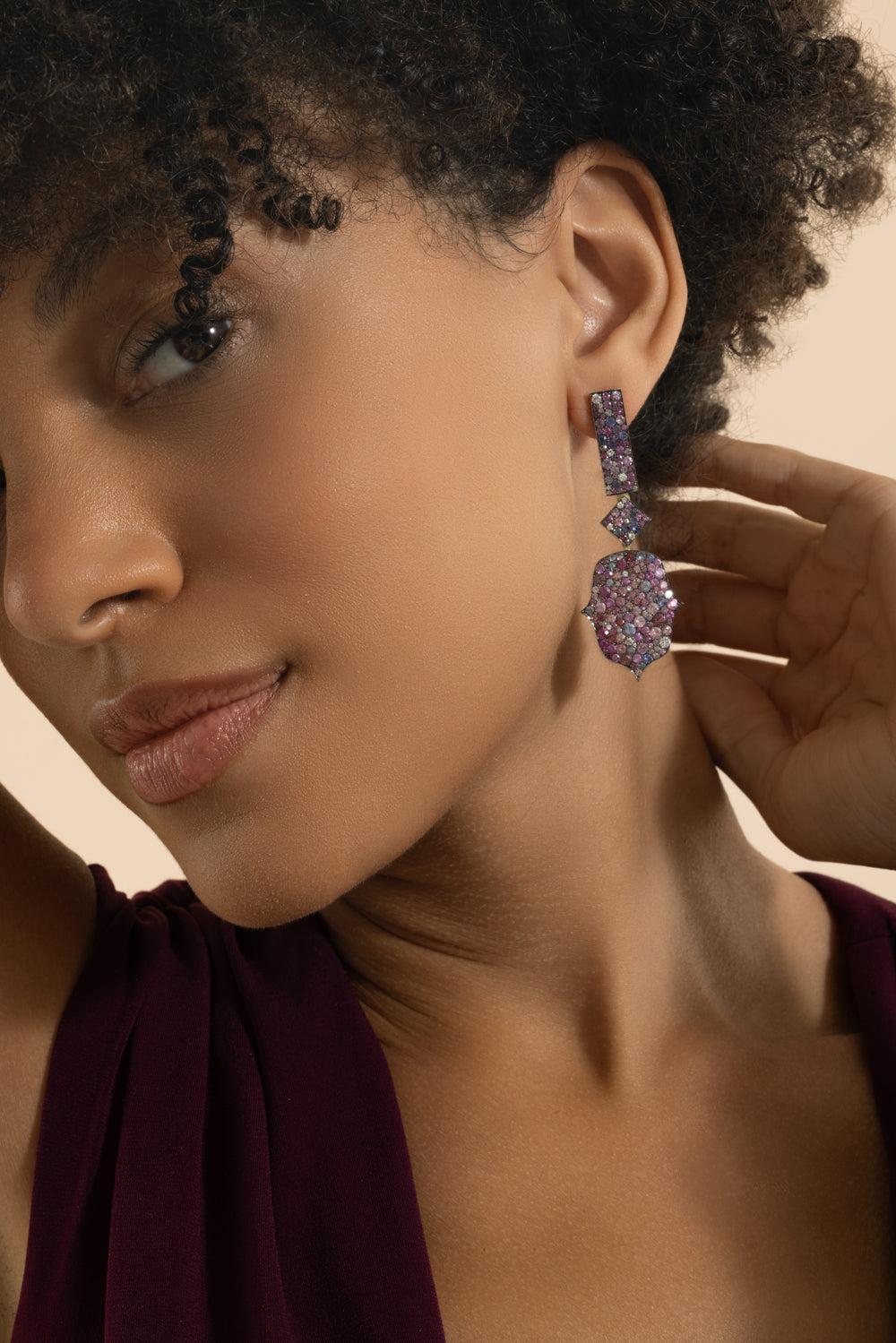 Multi Sapphire Diamond Earrings-YELLOW GOLD-JEWELRYFINE JEWELEARRING-JARED LEHR