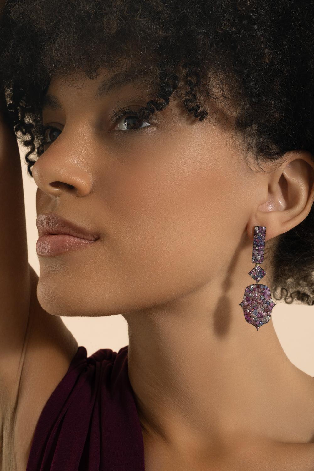 Multi Sapphire Diamond Earrings-YELLOW GOLD-JEWELRYFINE JEWELEARRING-JARED LEHR