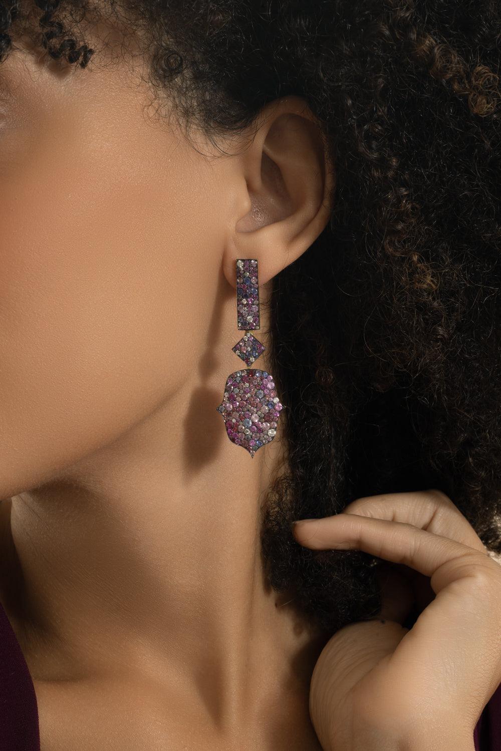 Multi Sapphire Diamond Earrings-YELLOW GOLD-JEWELRYFINE JEWELEARRING-JARED LEHR