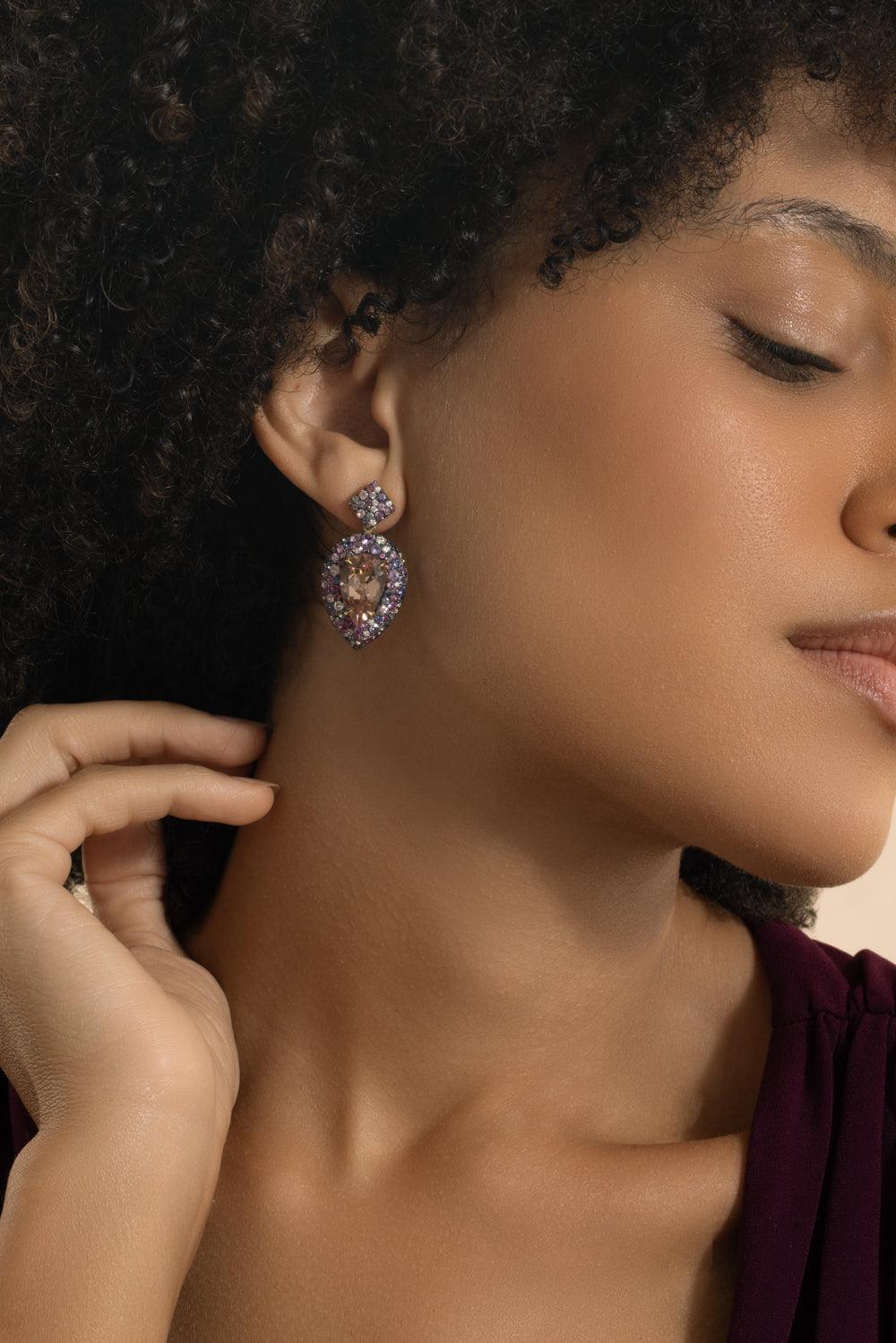 Morganite Purple Sapphire Earrings-YELLOW GOLD-JEWELRYFINE JEWELEARRING-JARED LEHR