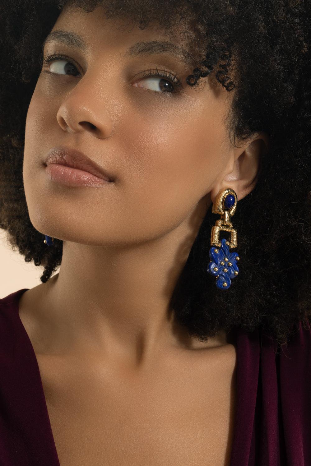 Lapis Lazuli Endless Knot Earrings-YELLOW GOLD-JEWELRYFINE JEWELEARRING-DAVID WEBB