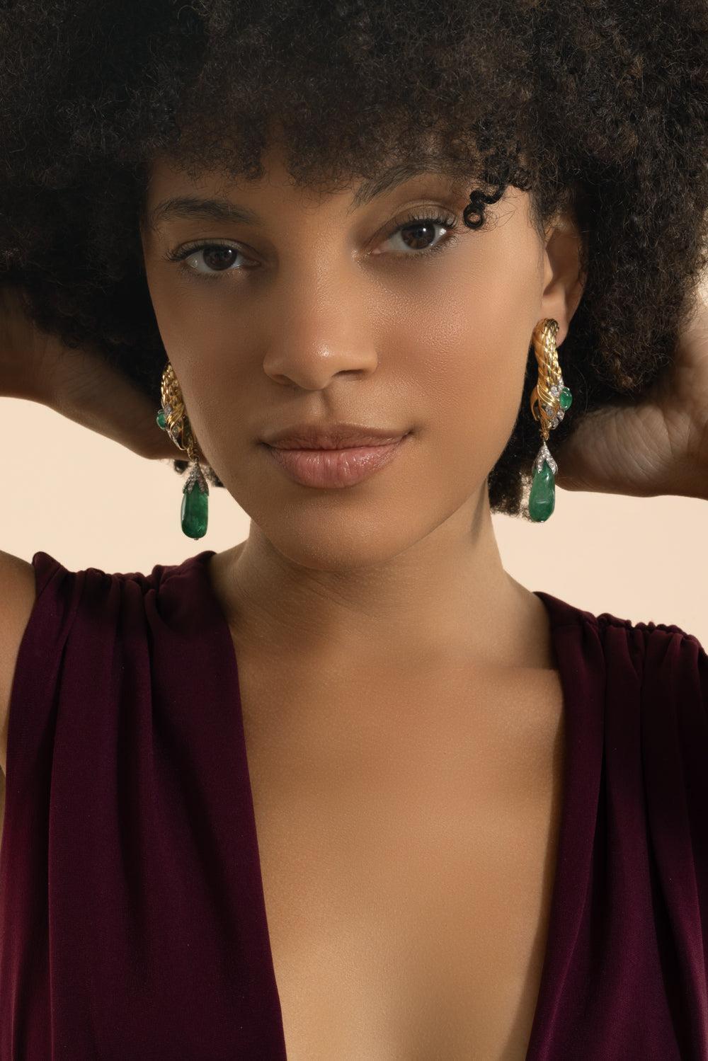 Emerald Snake Drop Earrings-YELLOW GOLD-JEWELRYFINE JEWELEARRING-DAVID WEBB