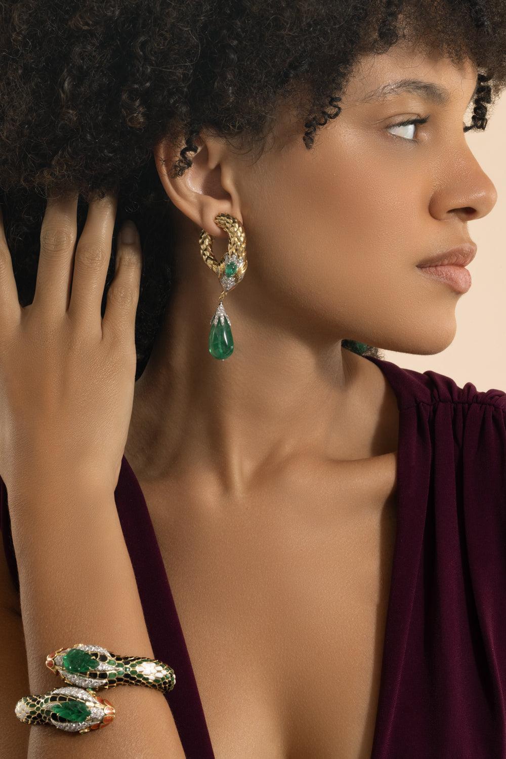 Emerald Snake Drop Earrings-YELLOW GOLD-JEWELRYFINE JEWELEARRING-DAVID WEBB
