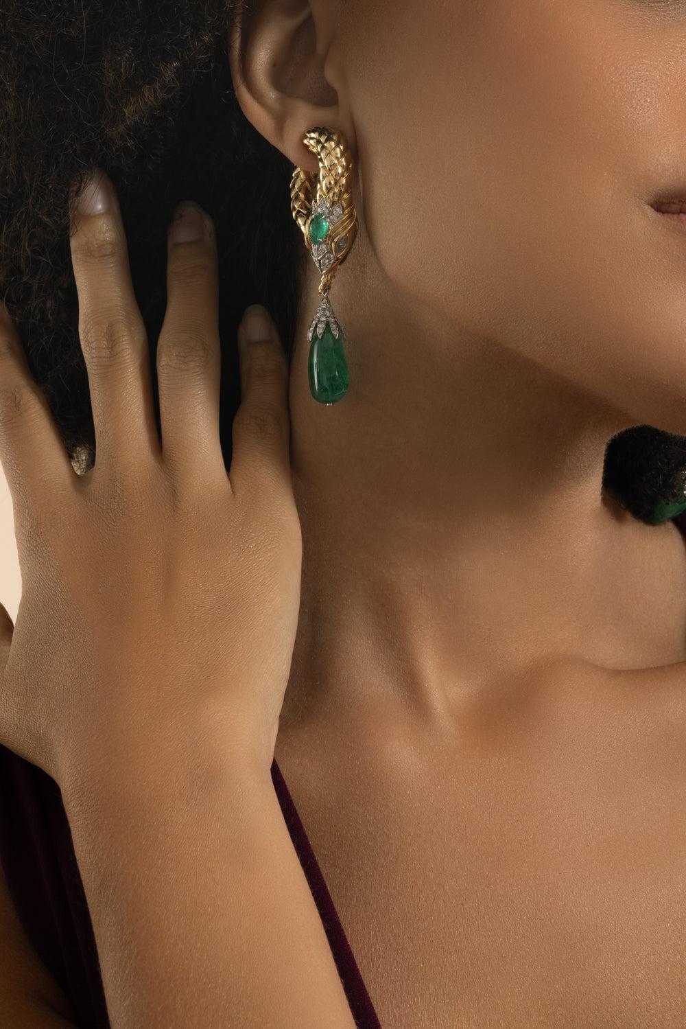 Emerald Snake Drop Earrings-YELLOW GOLD-JEWELRYFINE JEWELEARRING-DAVID WEBB