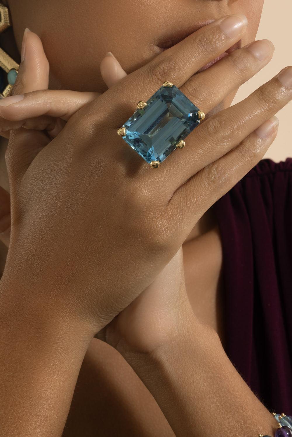 Aquamarine Diamond Couture Ring-YELLOW GOLD-JEWELRYFINE JEWELRING-DAVID WEBB
