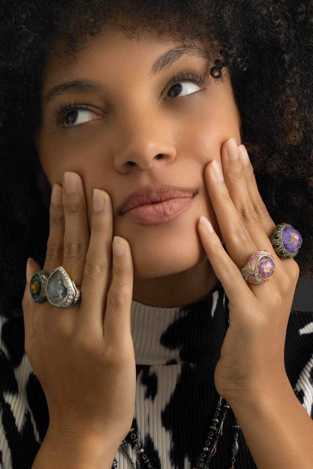 Amethyst Black Yellow Diamond Lotus Ring-YLEGOLD-7-JEWELRYFINE JEWELRING-SEVAN BICAKCI