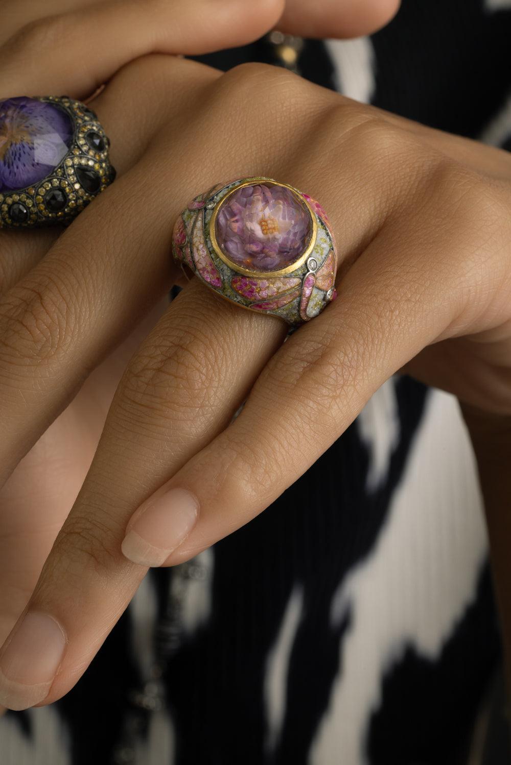Flower Dragonfly Ring-YELLOW GOLD-8-JEWELRYFINE JEWELRING-SEVAN BICAKCI