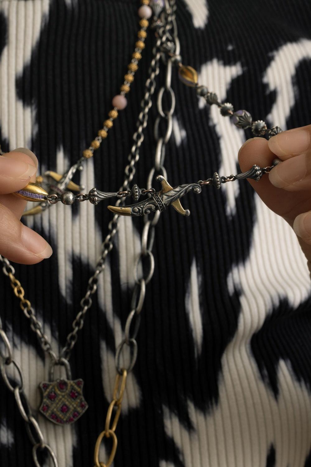 Black Diamond Micro Mosaic Dagger Chain-SILVER-JEWELRYFINE JEWELNECKLACE O-SEVAN BICAKCI