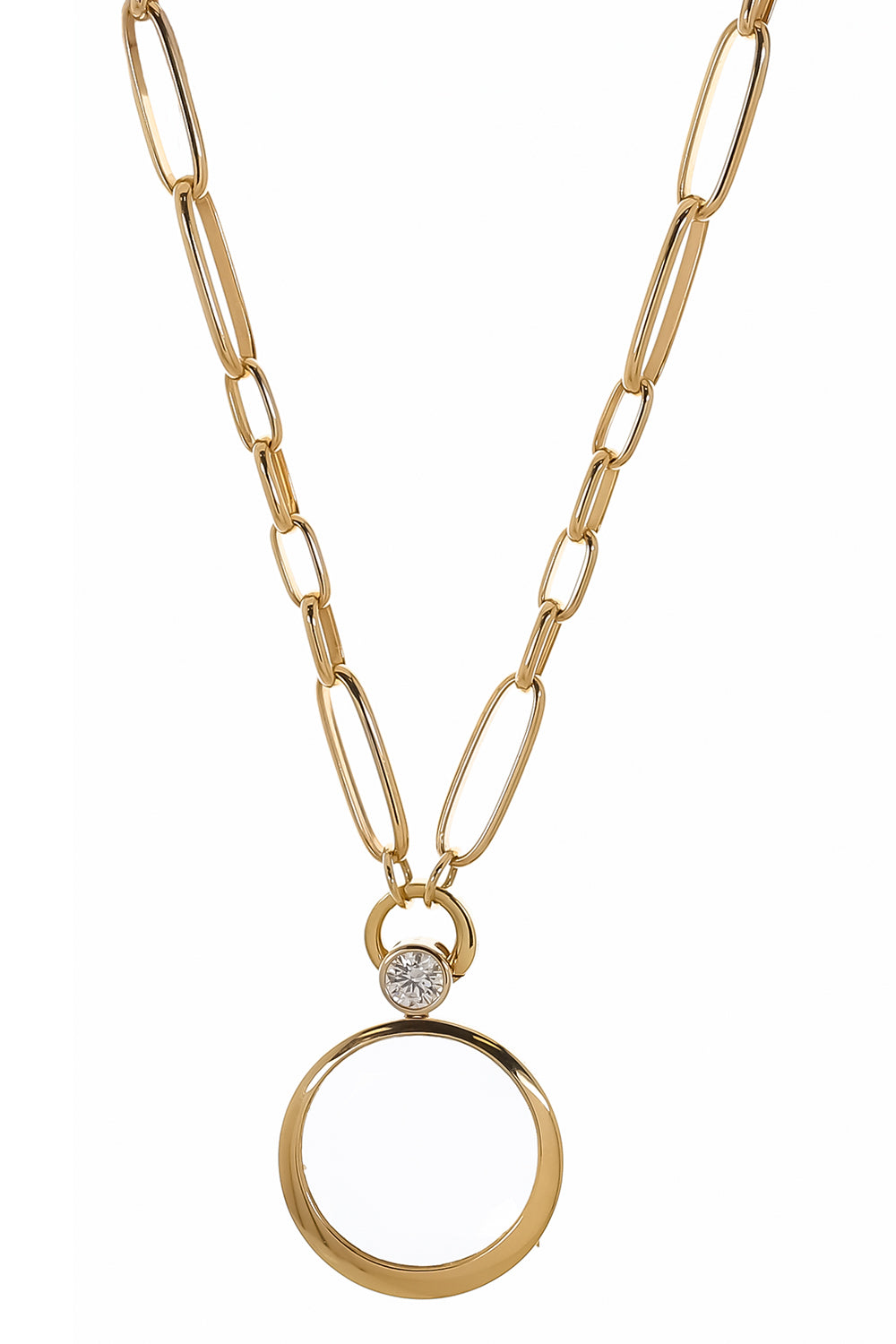 Diamond Solitaire Round Locket Renga Necklace