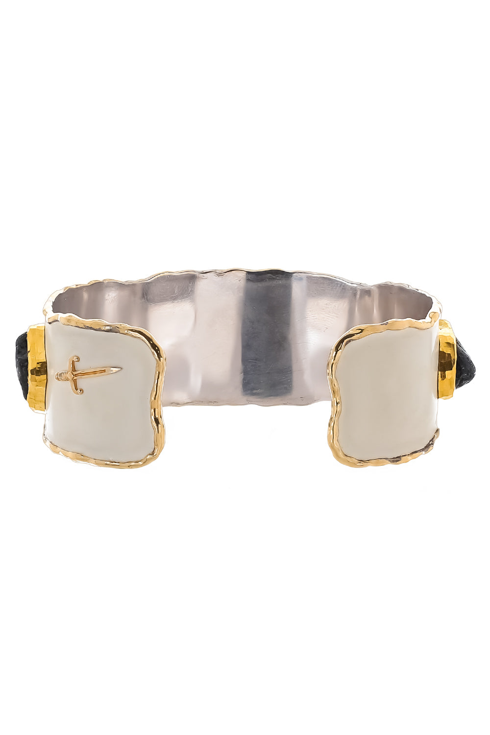 Black Tourmaline White Enamel Cuff Bracelet