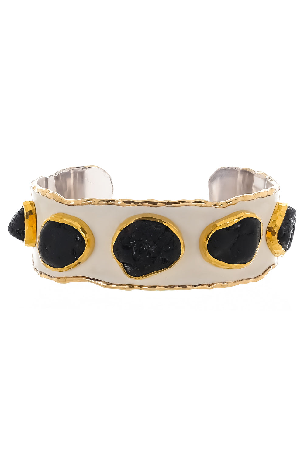 Black Tourmaline White Enamel Cuff Bracelet