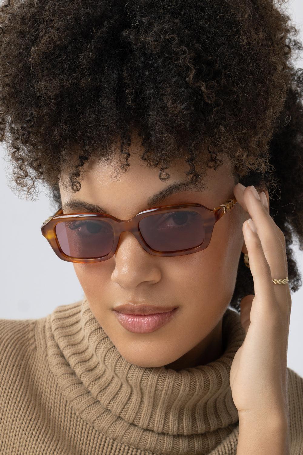 Rectangle Sunglasses - Havana-BROWN-ACCESSORIESUNGLASSES-GUCCI