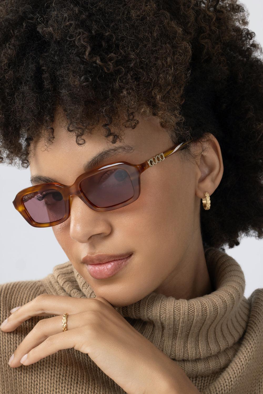 Rectangle Sunglasses - Havana-BROWN-ACCESSORIESUNGLASSES-GUCCI
