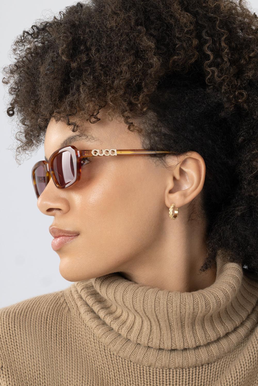 Rectangle Sunglasses - Havana-BROWN-ACCESSORIESUNGLASSES-GUCCI