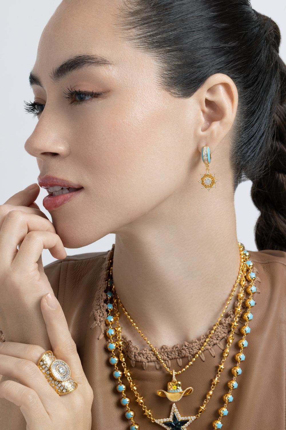 Diamond Blue Sun Drop Earrings-YELLOW GOLD-JEWELRYFINE JEWELEARRING-BUDDHA MAMA