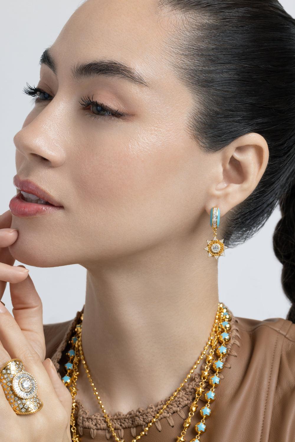 Diamond Blue Sun Drop Earrings-YELLOW GOLD-JEWELRYFINE JEWELEARRING-BUDDHA MAMA