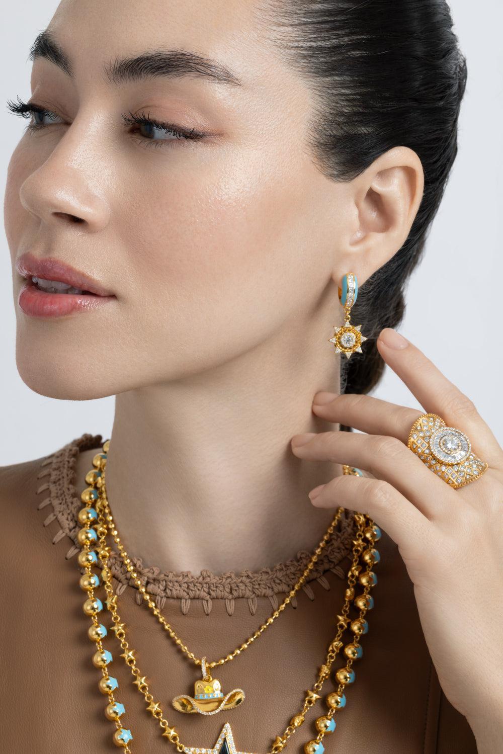 Diamond Blue Sun Drop Earrings-YELLOW GOLD-JEWELRYFINE JEWELEARRING-BUDDHA MAMA