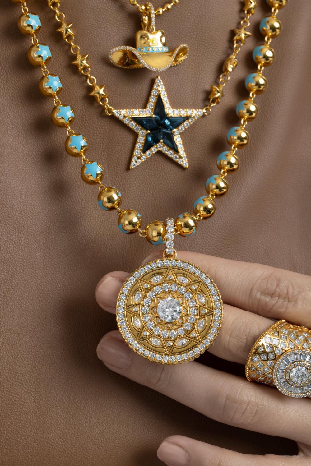Diamond Mandala Pendant-YELLOW GOLD-JEWELRYFINE JEWELPENDANT-BUDDHA MAMA