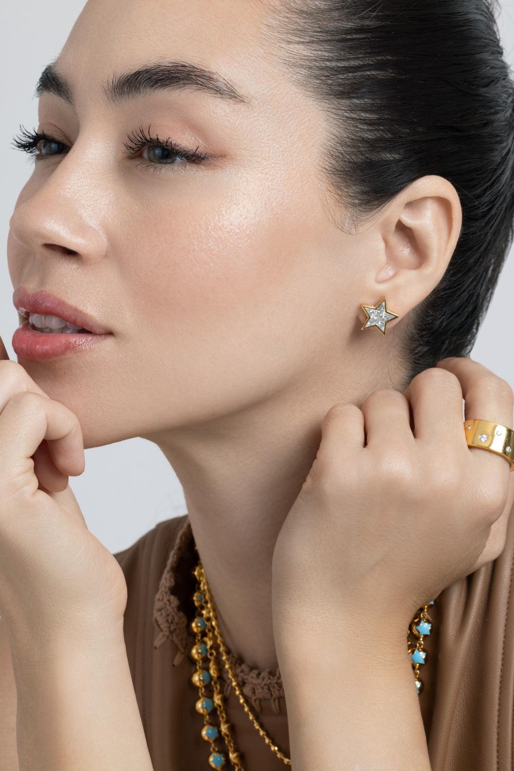 Diamond Star Stud Earrings-YELLOW GOLD-JEWELRYFINE JEWELEARRING-BUDDHA MAMA