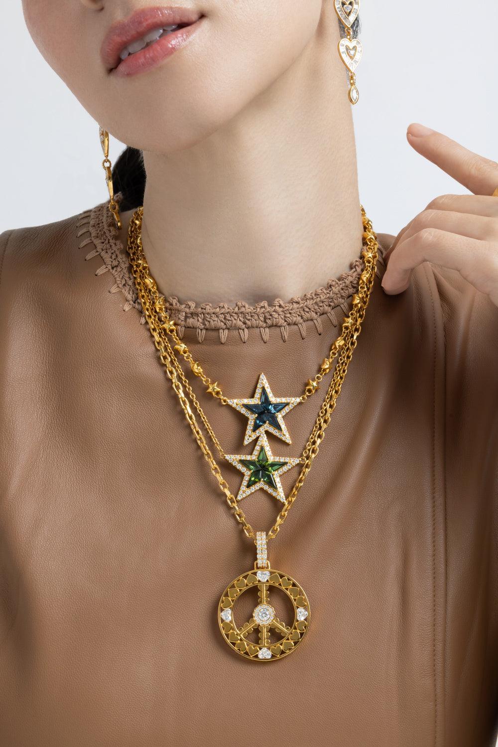 Diamond Tourmaline Kite Star Necklace-YELLOW GOLD-18-JEWELRYFINE JEWELNECKLACE O-BUDDHA MAMA