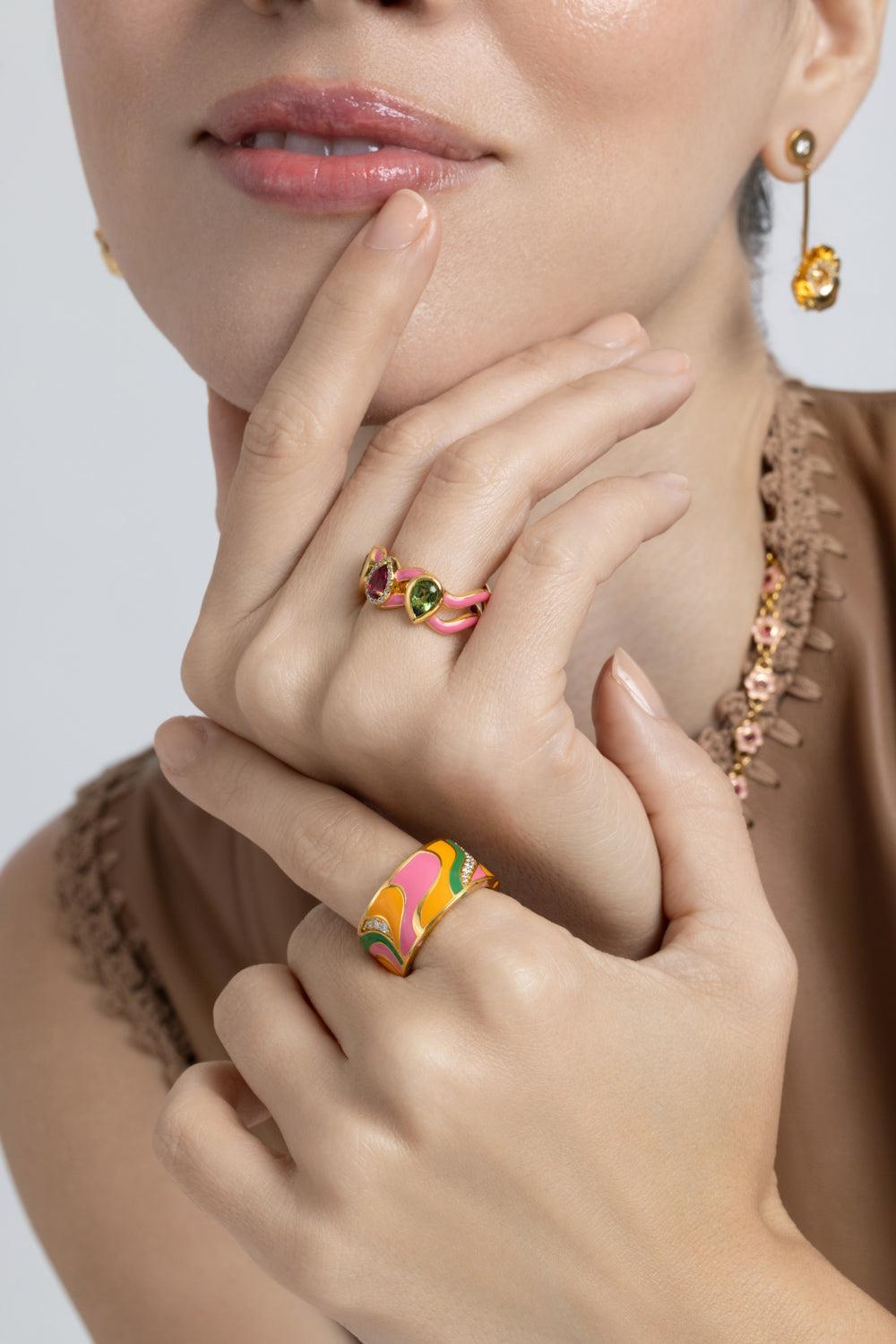 Diamond Bubblegum Double Wave Band Ring-YELLOW GOLD-7.5-JEWELRYFINE JEWELRING-BUDDHA MAMA