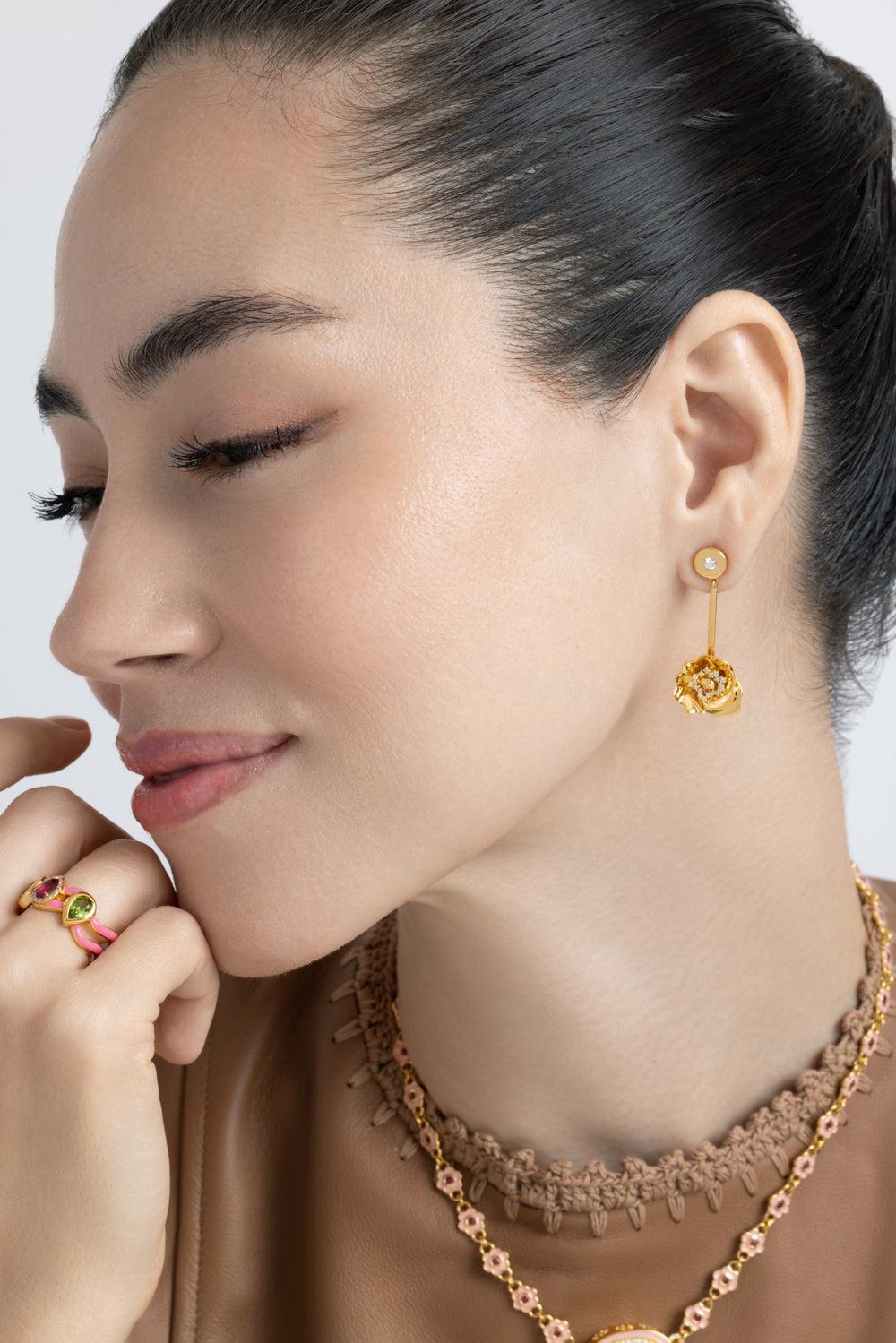Diamond Shirley Poppy Earrings-YELLOW GOLD-JEWELRYFINE JEWELEARRING-BUDDHA MAMA