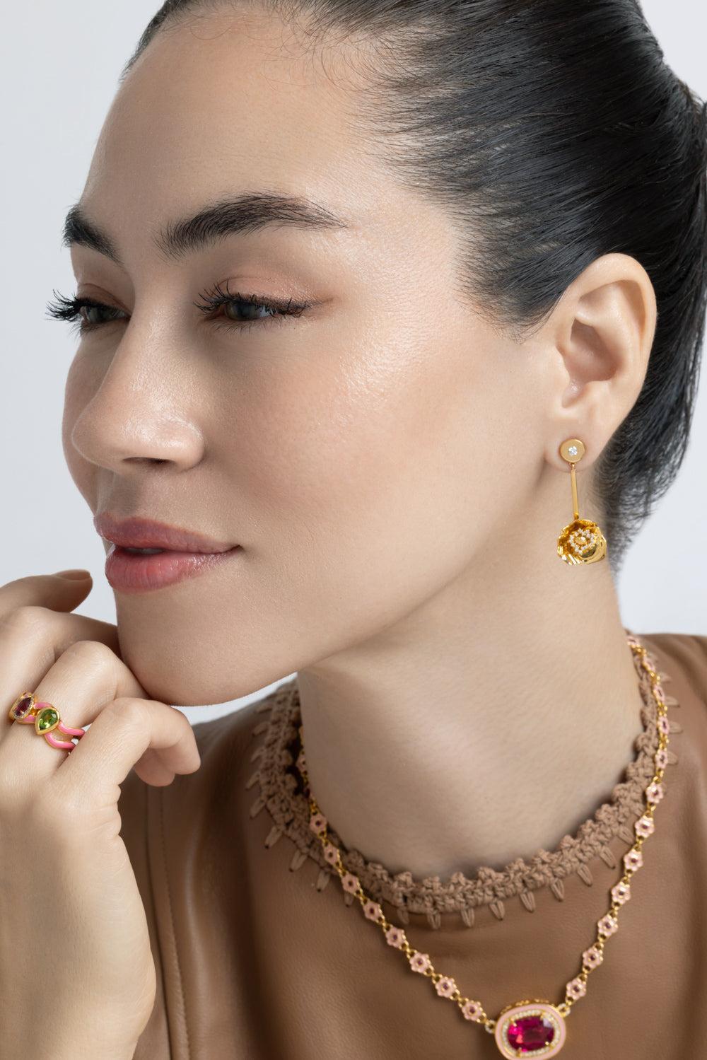 Diamond Shirley Poppy Earrings-YELLOW GOLD-JEWELRYFINE JEWELEARRING-BUDDHA MAMA