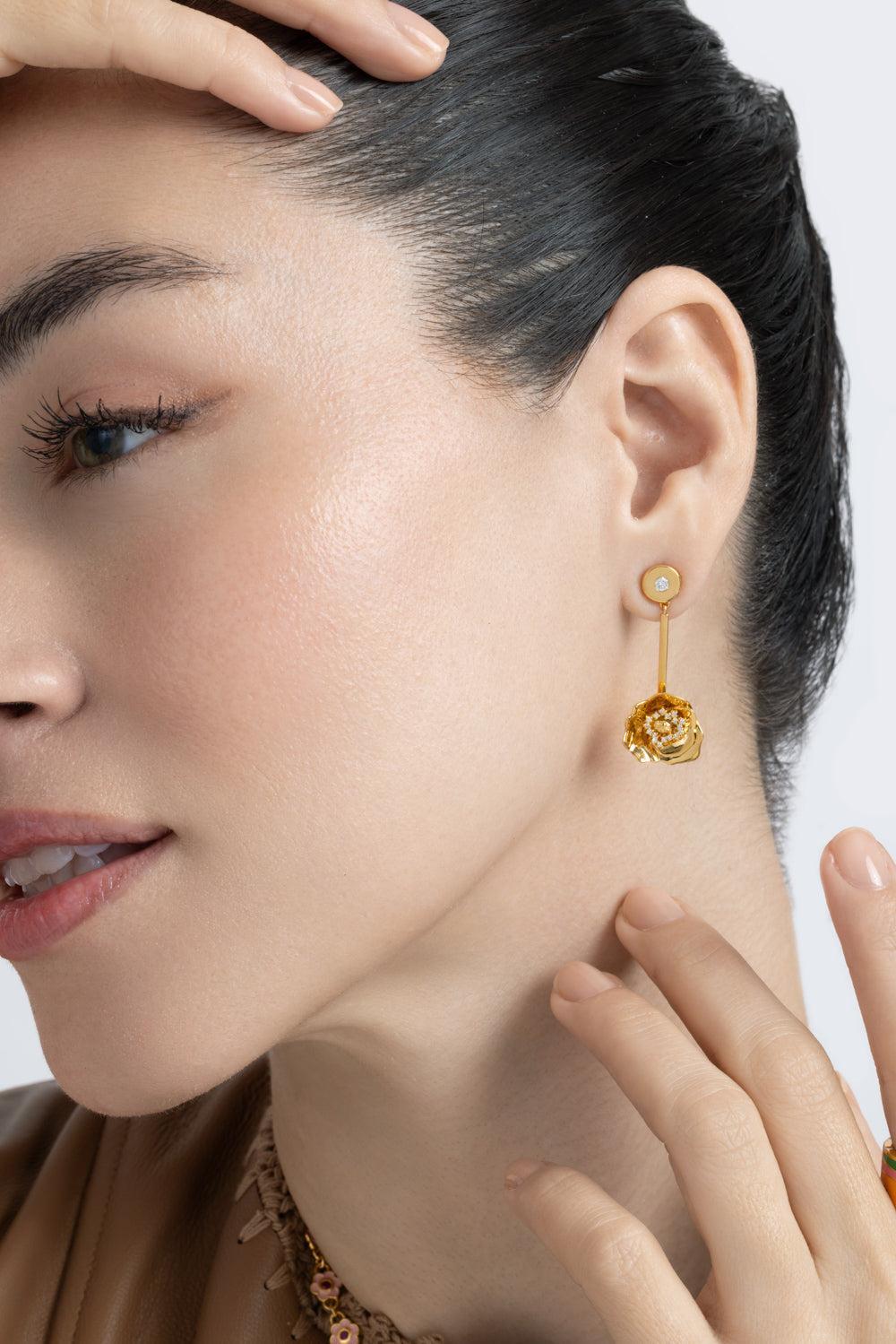 Diamond Shirley Poppy Earrings-YELLOW GOLD-JEWELRYFINE JEWELEARRING-BUDDHA MAMA
