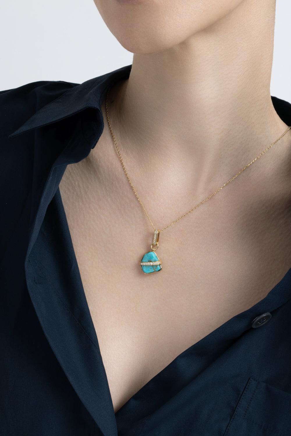 Diamond Turquoise Medium Liberté Charm-YELLOW GOLD-M-JEWELRYFINE JEWELPENDANT-CLARA CHEHAB