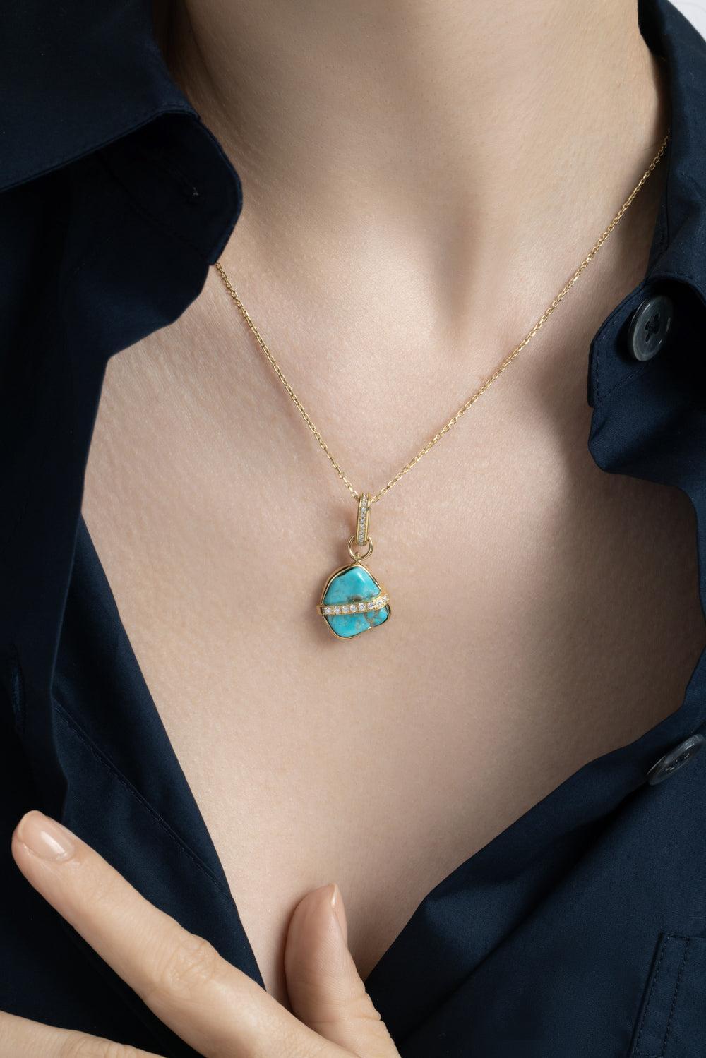 Diamond Turquoise Medium Liberté Charm-YELLOW GOLD-M-JEWELRYFINE JEWELPENDANT-CLARA CHEHAB