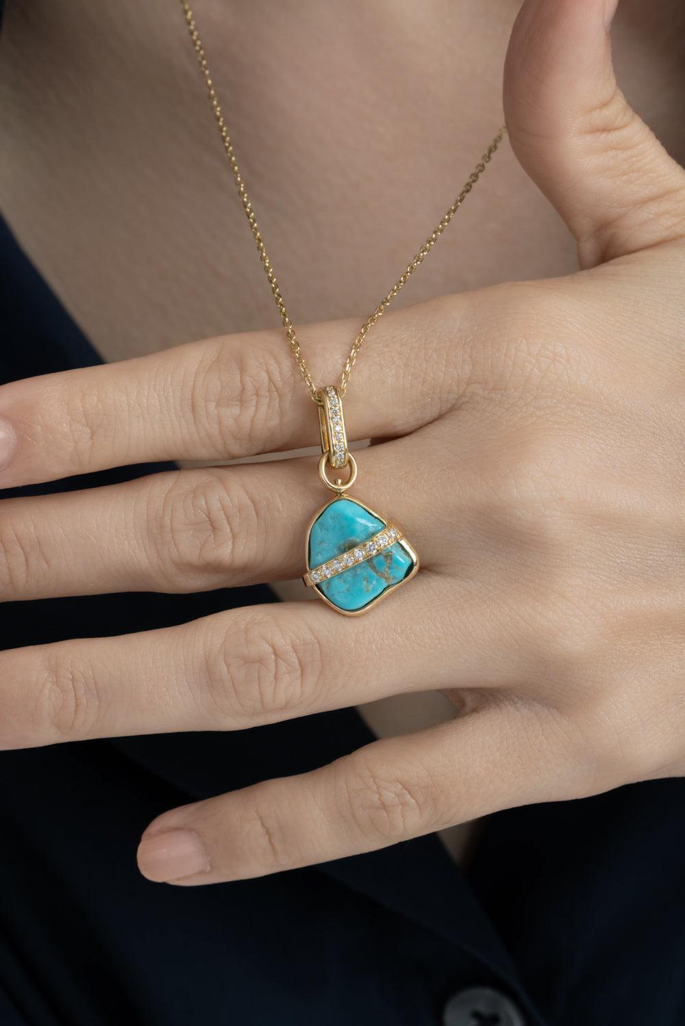 Diamond Turquoise Medium Liberté Charm-YELLOW GOLD-M-JEWELRYFINE JEWELPENDANT-CLARA CHEHAB