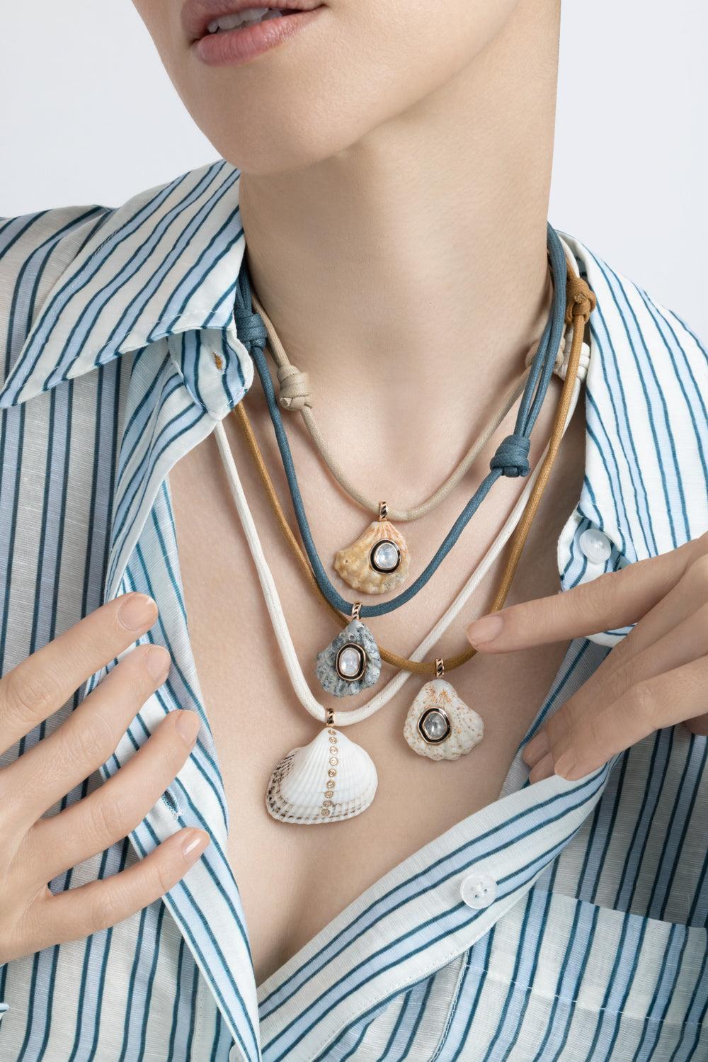  Diamond Cat Paw Shell Brown Necklace-ROSE GOLD-JEWELRYFINE JEWELNECKLACE O-DEZSO BY SARA BELTRAN 