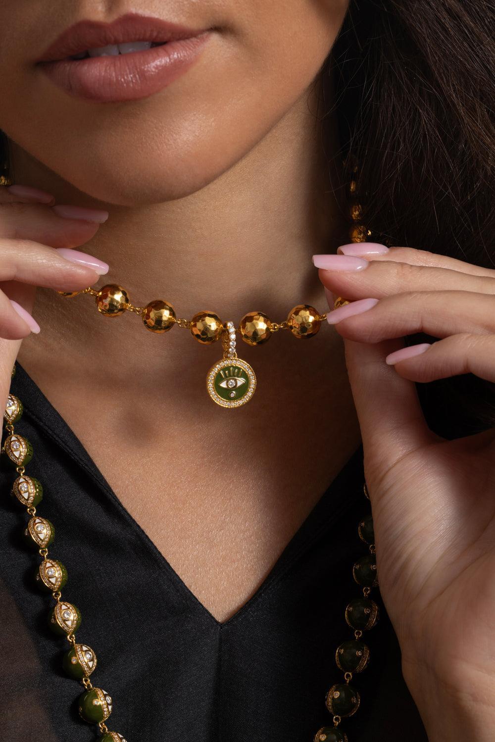 Diamond Army Evil Eye Pendant-YELLOW GOLD-JEWELRYFINE JEWELPENDANT-BUDDHA MAMA