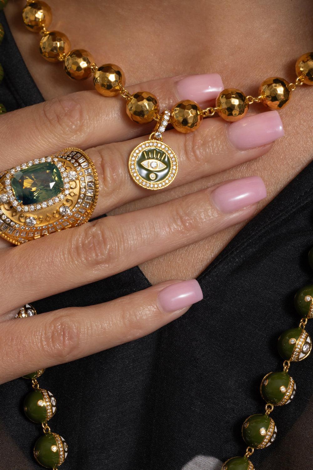 Diamond Army Evil Eye Pendant-YELLOW GOLD-JEWELRYFINE JEWELPENDANT-BUDDHA MAMA