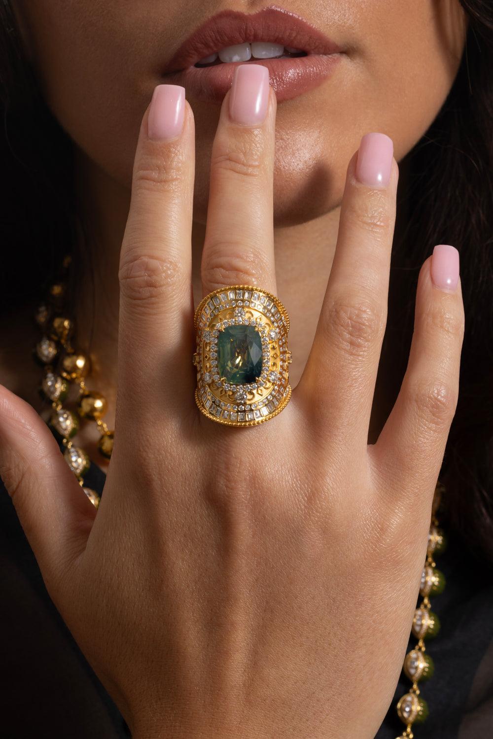 Parti Sapphire Diamond Wrap Ring-YELLOW GOLD-JEWELRYFINE JEWELRING-BUDDHA MAMA