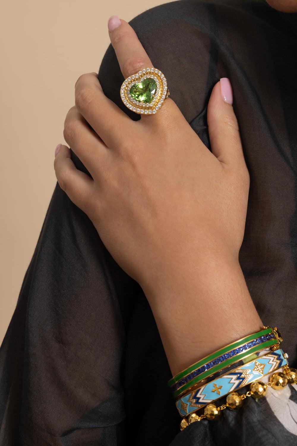 Peridot Diamond Heart Signet Ring-YELLOW GOLD-JEWELRYFINE JEWELRING-BUDDHA MAMA