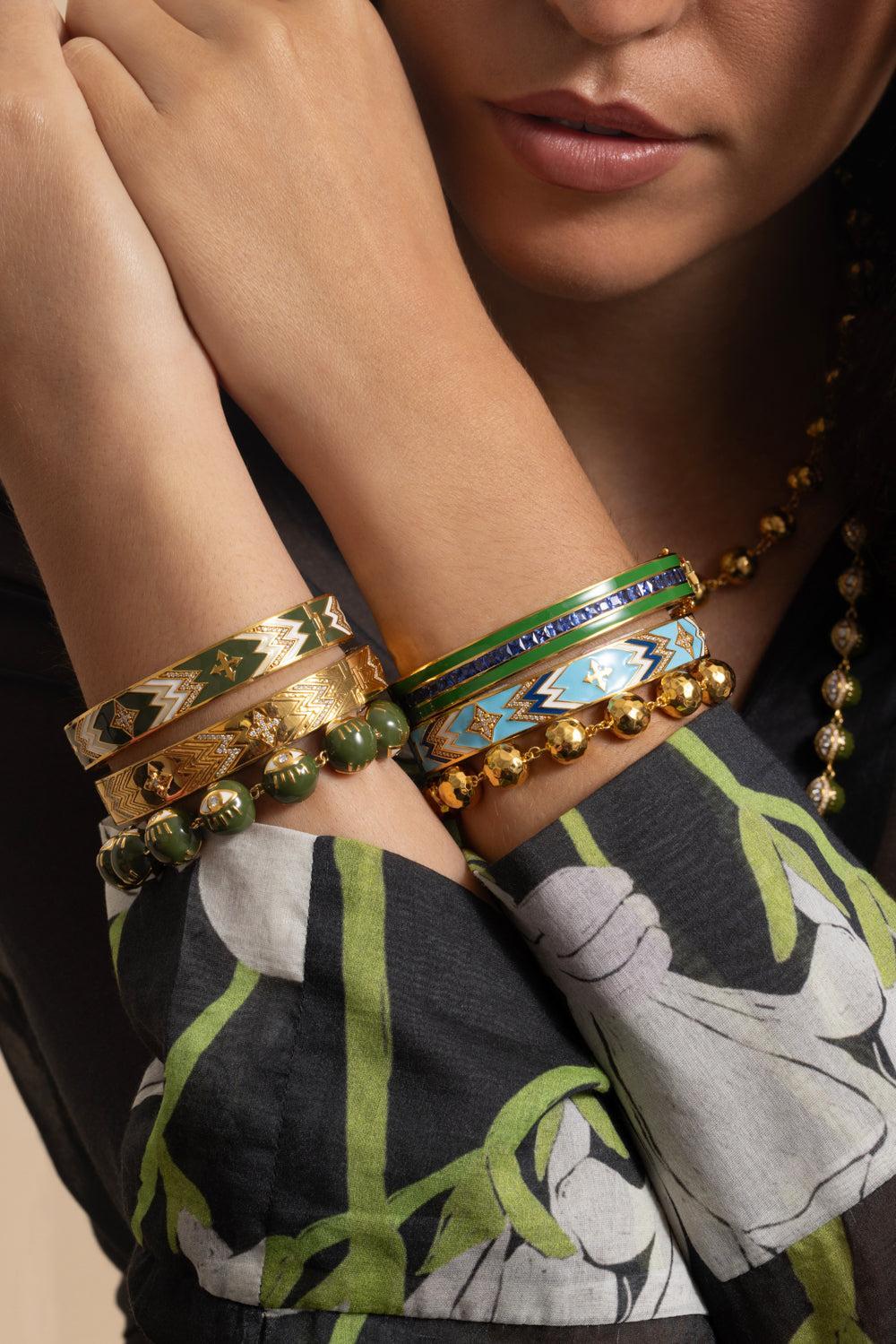 Army Green Evil Eye Bracelet - 12mm-YELLOW GOLD-JEWELRYFINE JEWELBRACELET O-BUDDHA MAMA