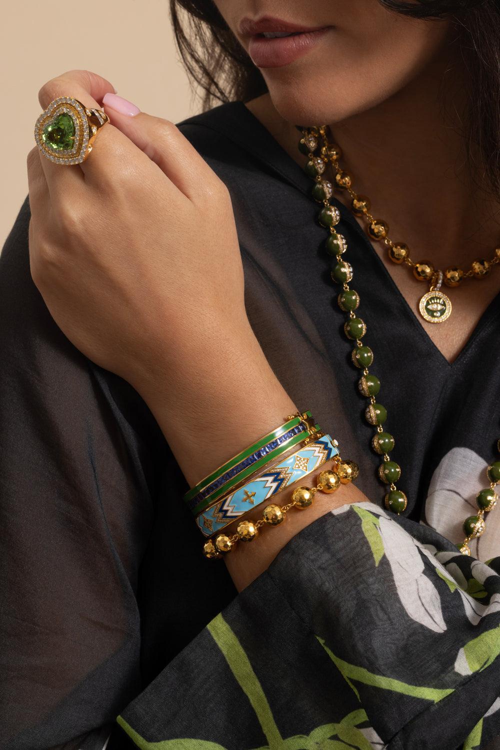 Diamond Sky Blue Cross Bangle Bracelet-YELLOW GOLD-JEWELRYFINE JEWELBRACELET O-BUDDHA MAMA