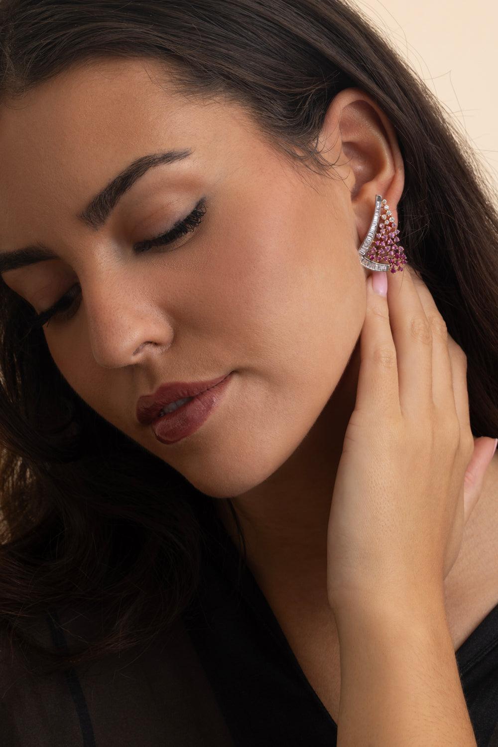Ruby Scatter Waterfall Earrings-ROSE GOLD-JEWELRYFINE JEWELEARRING-ANANYA