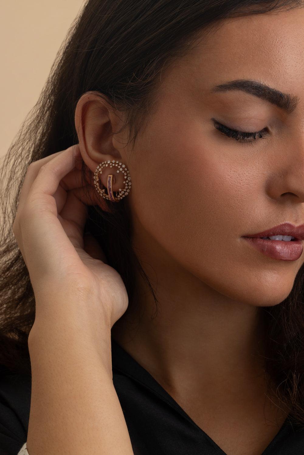 Pink Sapphire Diamond Scatter Earrings-ROSE GOLD-JEWELRYFINE JEWELEARRING-ANANYA