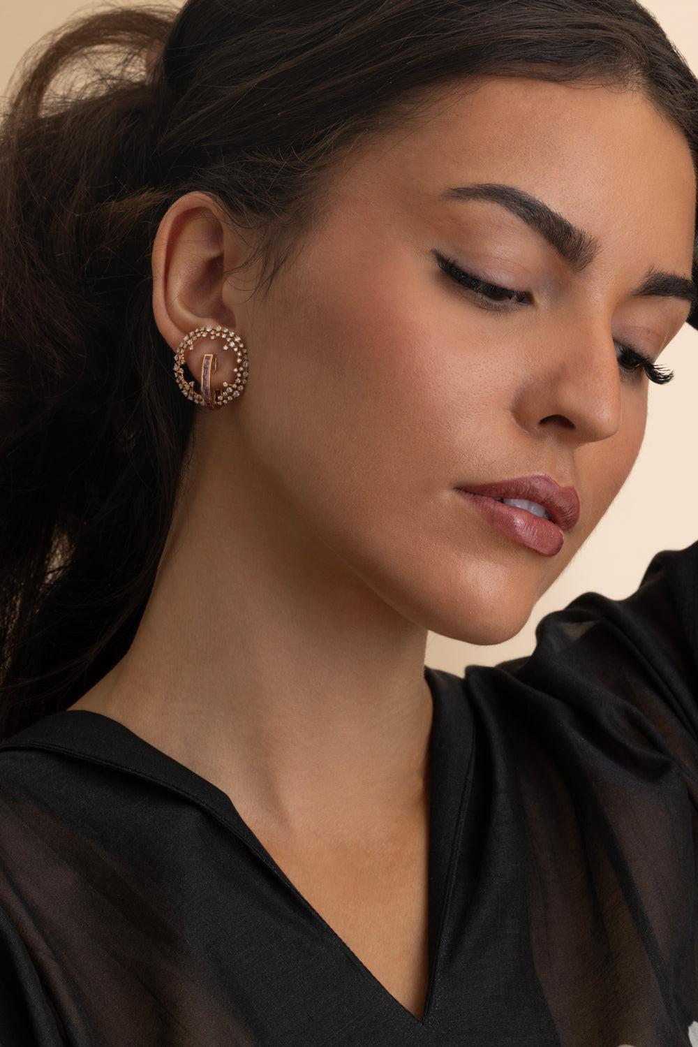 Pink Sapphire Diamond Scatter Earrings-ROSE GOLD-JEWELRYFINE JEWELEARRING-ANANYA