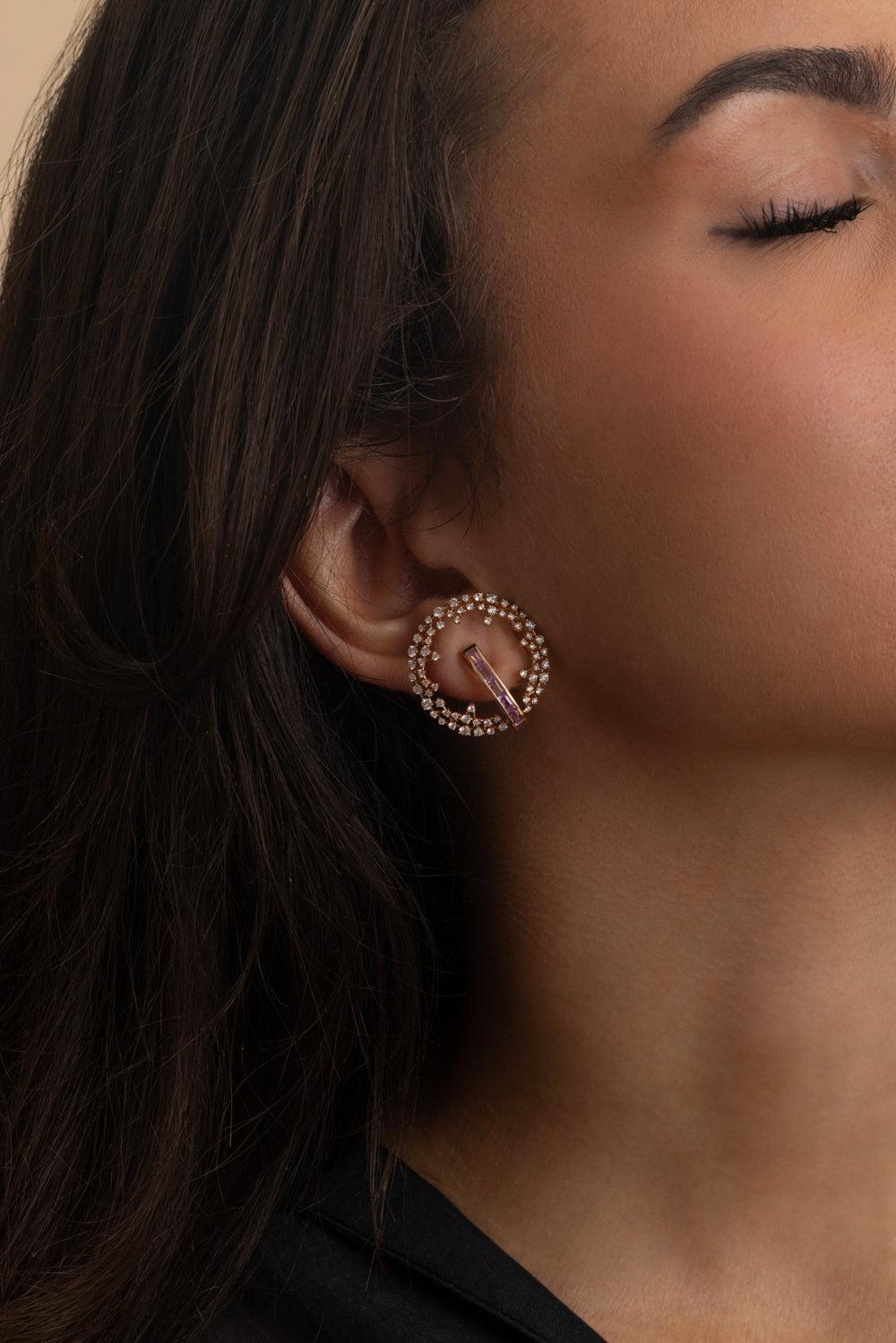Pink Sapphire Diamond Scatter Earrings-ROSE GOLD-JEWELRYFINE JEWELEARRING-ANANYA