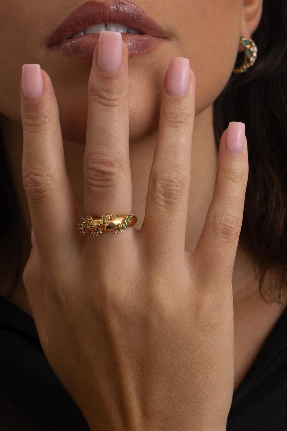 Gem Scatter Rainbow Ring-YELLOW GOLD-7-JEWELRYFINE JEWELRING-ANANYA