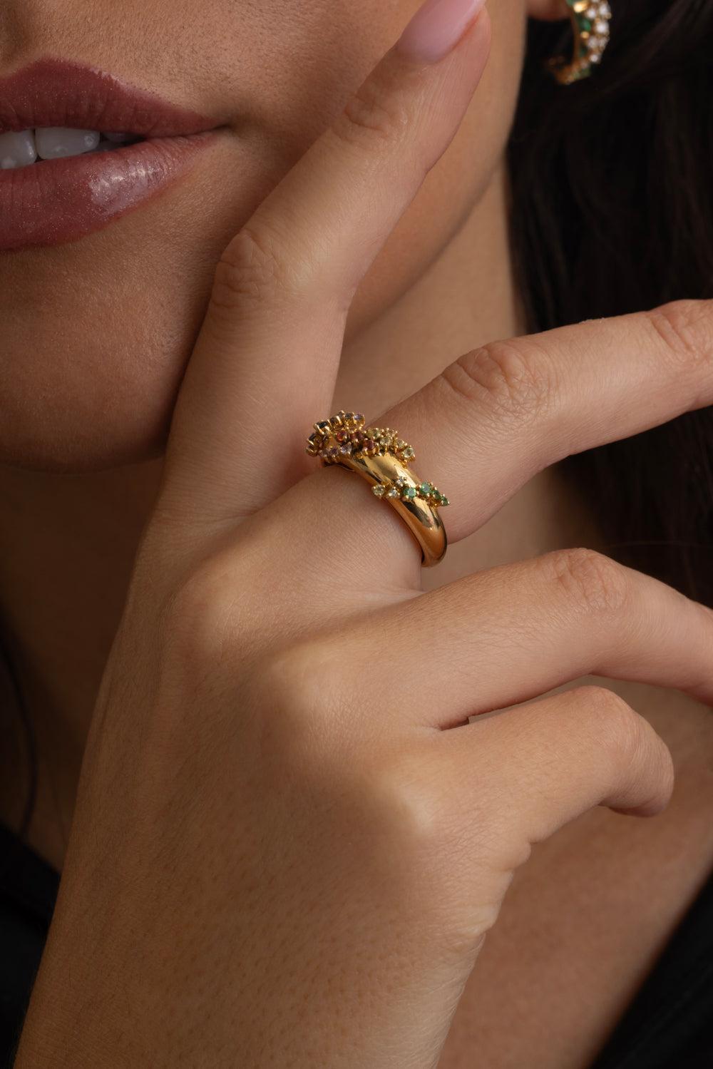 Gem Scatter Rainbow Ring-YELLOW GOLD-7-JEWELRYFINE JEWELRING-ANANYA