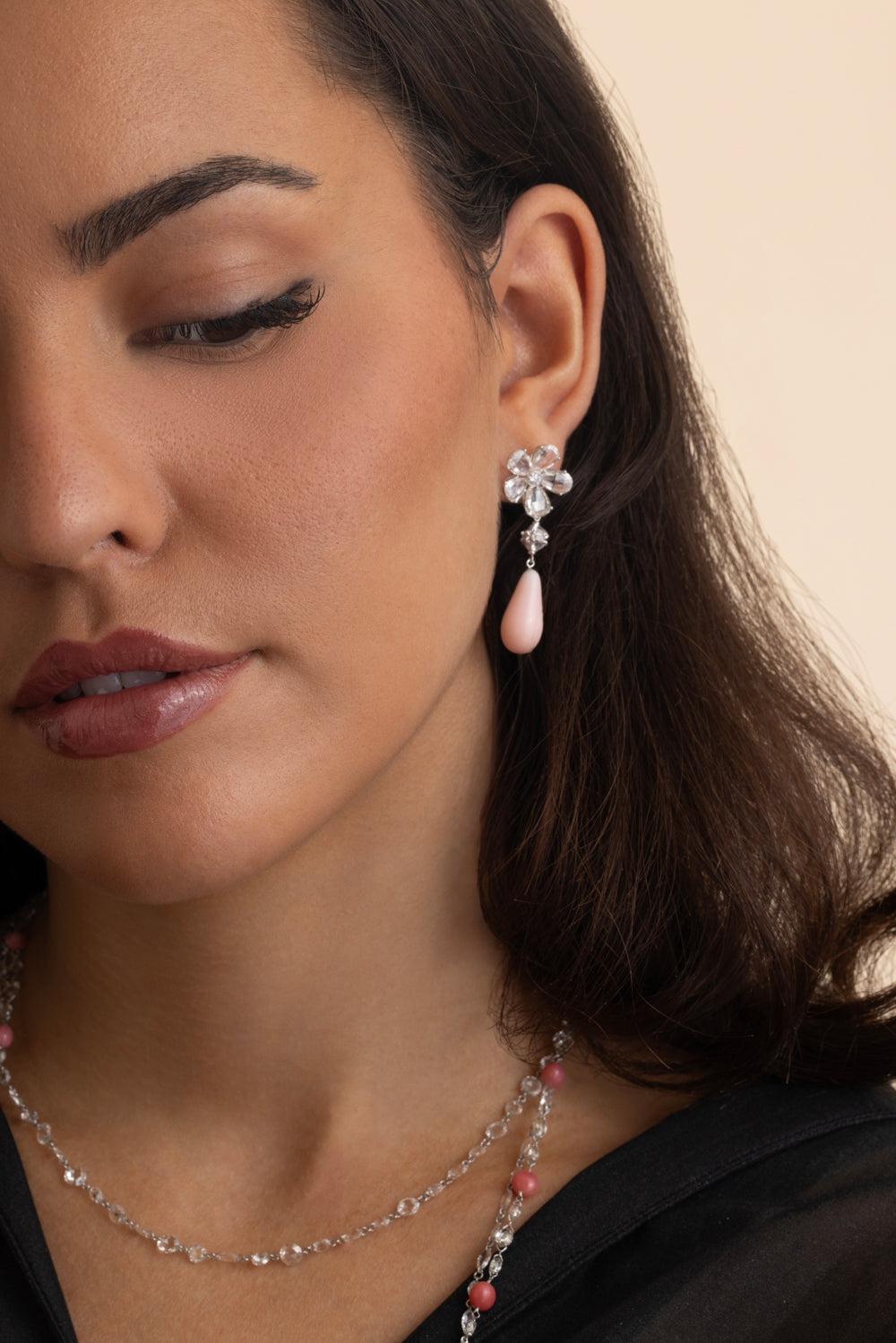 Conch Pearl Drop Diamond Earrings-WHITE GOLD-JEWELRYFINE JEWELEARRING-SABOO FINE JEWELS